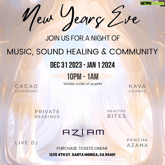 Yasmine Aker Instagram - Hey Los Angeles! Looking for an Intentional New Year’s Eve? Join Yasmine Aker, Alanna Zabel, music by Haydreon, Healers and Readers for a night of focused intention, vibrational healing, and community. ✨ Crystal Reiki Sound Journey and Visualization Meditation ✨ Enjoy and relax to a Lo-Fi house DJ set and chill music by @iamhaydreon ✨ Shamanic Kava Ceremony ✨ Healthy Delights ✨ Private Tarot + Astrology Readings ✨ Healing Cacao, plant medicine tea, and more. ⏰ 10pm to 1am — DOORS WILL BE CLOSED AT 10:30pm. 🥂 10pm-10:45pm: DJ set, Dancing, Lounge, and Social 🥂 10:45pm - 12:15am: Cacao Ceremony (option for Pancha Azana) + Sound Journey + New Year Meditation 🥂 12:15am - 1am: Mingle, Meditation, get Readings, Lounge Tickets available online. More details on the eventbrite page, feel free to DM @aziamyoga with any questions. #soundhealing #dj #music #meditation #newyearseve #losangeles #conciouscommunity Los Angeles, California