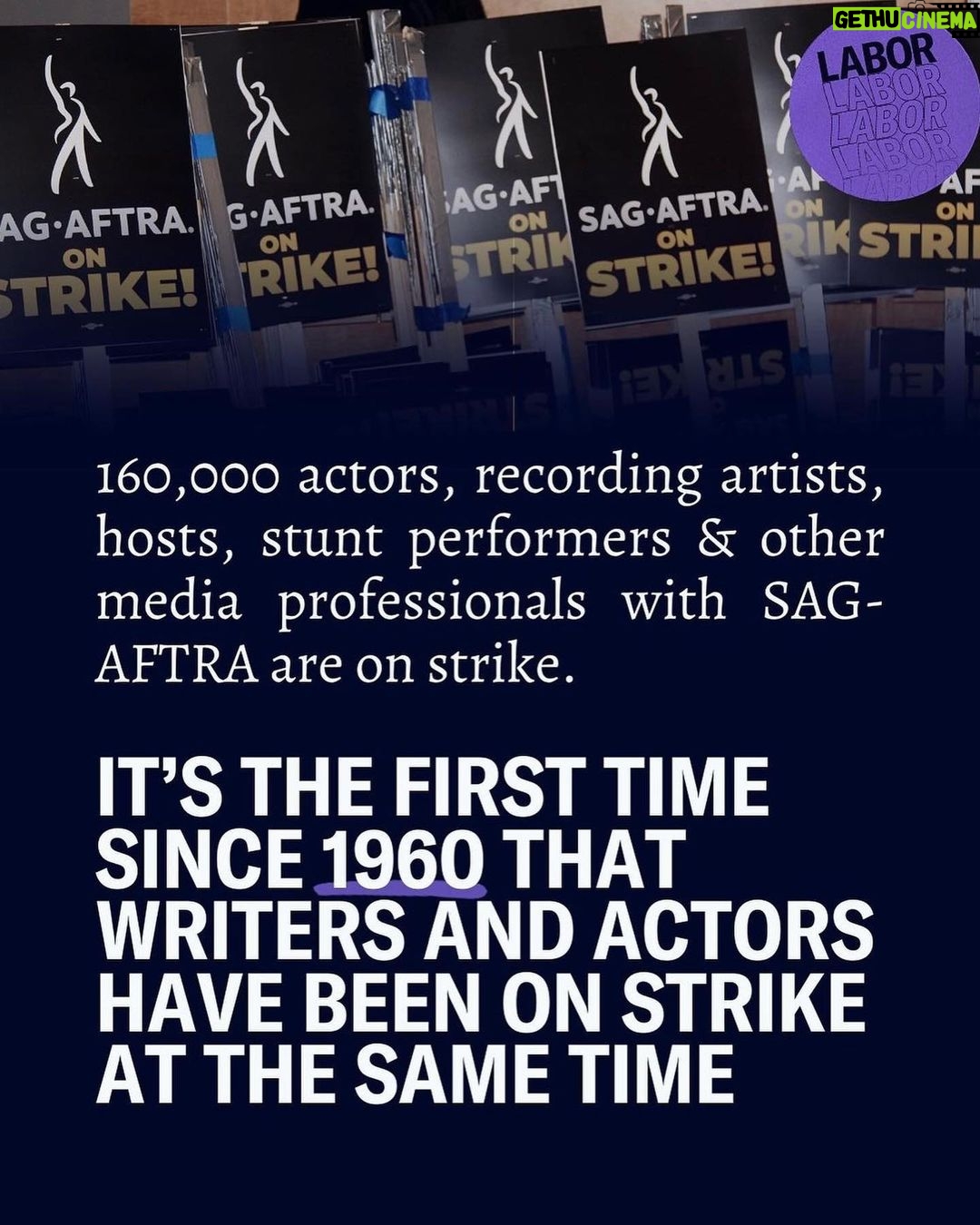 Yasmine Aker Instagram - We are officially on strike βπ½ More than 160,000 actors, recording artists, broadcast journalists, hosts, stunt performers and other media professionals with @sagaftra are now on strike. We are joining the 11,000 Writers Guild of America members who have been striking for two months. It's the first time in more than six decades that writers and actors have been on strike at the same time. Streaming has broken our industry and AI threatens the future of our livelihood. The actors strike will shut down virtually all remaining film and TV projects that weren't already stopped by the writers' strike. We are stronger together! βπΎβπΌβπΌβπΎβπ½βπ½βπΎβπΌ #sagaftra #wgastrong #strike
