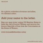 Yasmine Aker Instagram - Please share and sign this letter! It’s to kick IRI off of the UN CSW, they have around 16,000 signatures, and need more. 💚🤍❤️ ✊🏽✊🏼✊🏾 www.WomanLifeFreedom.today Global action in solidarity with Iranian women & girls who are courageously demonstrating peacefully for their fundamental human rights. Let the UN know that you oppose the fact that the Islamic Republic is on the UN Commission on the Status of Women, which is supposed to champion gender equality and women's rights. Woman. Life. Freedom. زن زندگی آزادی #mahsaamini #zhinaamini #iranrevolution #مهسا_امینی @gissounia @iamnazaninnour @nicolettemason