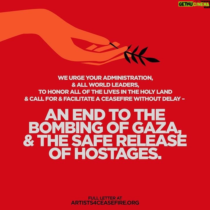 Yasmine Aker Instagram - We come together as artists and advocates, but most importantly as human beings witnessing the devastating loss of lives and unfolding horrors in Israel and Palestine. Please join us in demanding that Congress, @POTUS, and other world leaders call for an immediate de-escalation and ceasefire in Gaza and Israel before any more life is lost. We must facilitate a ceasefire without delay – an end to the bombing of Gaza, the safe release of all hostages, and adequate access for humanitarian aid to reach the people that desperately need it. Read our full letter at artists4ceasefire.org #ceasefire #stopgenocide #givepeaceachance #compassion On October 7: 1400 Israelis were killed in the Hamas attack, and over 220 hostages were taken. As of October 23rd, 4 hostages have been released Since October 7: Israeli bombing of Gaza has killed at least: More than 9,193 Palestinians, including at least (as of November 2nd) 4,300 children 26 journalists 135 medical workers 61 teachers 72 UN employees Israel has bombed more than 42% of homes, 206 schools, destroyed 46% of health facilities, and mosques & churches. As of Nov.1, the percentage of destroyed buildings in Gaza has surpassed 45%. #ceasefire #stopgenocide #endapartheid #ceasefirenow