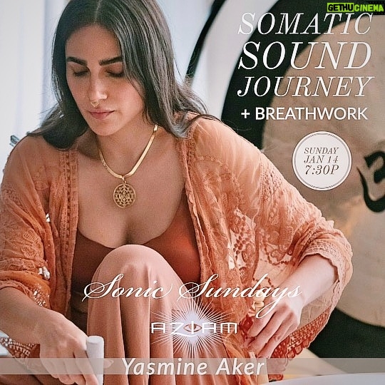Yasmine Aker Instagram - Tickets available for Sonic Sundays @aziamyoga Join Yasmine Aker for a Somatic Sound Journey & Breathwork✨🧘🏻♀️ 🗓️ Sun Jan 14 ⏰ 7PM 🎟️ Tickets are only $44, early bird $40 available on eventbrite, link in bio! 🤍 Reset your nervous system and experience transformational healing. 📍 @aziamyoga 1235 4TH ST. SANTA MONICA, CA 90401 ⭐️ This class is for anyone looking to reset their nervous system and experience transformational healing. ⭐️ A perfect blend of healing frequencies, and somatic therapies to soothe the nervous system and help you experience deep healing. 🙏🏼 Experience deep emotional release during a powerful breathwork, releasing blockages preventing you from alignment with your body, heart and purpose. 🤍 After breathwork, we move into a sweet & gentle sound bath with a planetary tuned gong, diatonic crystal singing bowls, quartz bowls, chimes and more. 🔔 We ask that everyone please bring a comfy yoga mat or something to lay on, blankets to create a safe cocoon, pillows, and water. 🔔 It is best to be comfortable and cozy. You may also choose to bring an eye mask. 🔔 Remember to wear loose fitting clothes and refrain from eating for one to two hours before breathwork. ⚡️BENEFITS: • Improve symptoms of fibromyalgia, aches, and pains • Release chronic stress, tension, emotional, and physical trauma • Increase sense of groundedness, energy, and wellbeing • Experience somatic release of trapped emotions • Improve symptoms of anxiety, depression, and addiction • Start your week empowered, connected, grounded, aligned, calm, and focused. #healing #somatichealing #soundbath #musictherapy #breathwork Santa Monica, California