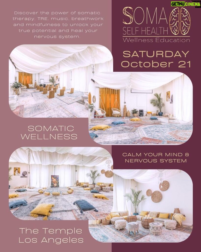 Yasmine Aker Instagram - Tickets are officially available for our next Somatic Sound Bath & Breathwork! ✨📣 🗓️ SATURDAY October 21 ⏰ 2PM - 4РМ 🎟️ Get your tickets before they sell out as space is very limited. Tickets available on eventbrite, follow link in bio. 🤍 Reset your nervous system and experience transformational healing. Learn how to heal trauma with somatic, meditative, and sonic practices. 📍 The Temple LA 215 S La Cienega Bvld, Suite 200 Beverly Hills, CA, 90211 ⭐️ This class is a perfect combination of research backed science and the healing arts: blending healing frequencies, and somatic therapies to soothe the nervous system and help you experience deep healing. Our bodies need help to turn off our fight or flight response and require rest and relaxation in order to heal, this class will help you process blocked emotions and trauma and teach you tools to help regulate your nervous system. ⚡️BENEFITS: • Improve symptoms of sciatica, fibromyalgia, aches, and pains • Release chronic stress, tension, emotional, and physical trauma • Increase sense of groundedness, energy, and wellbeing • Experience somatic release of trapped emotions • Improve symptoms of anxiety, depression, and addiction • Start your week empowered, connected, grounded, aligned, calm, and focused. #healing #somatichealing #somatictherapy #soundbath #tensionandtraumareleasingexercises #musictherapy #breathwork Los Angeles, California