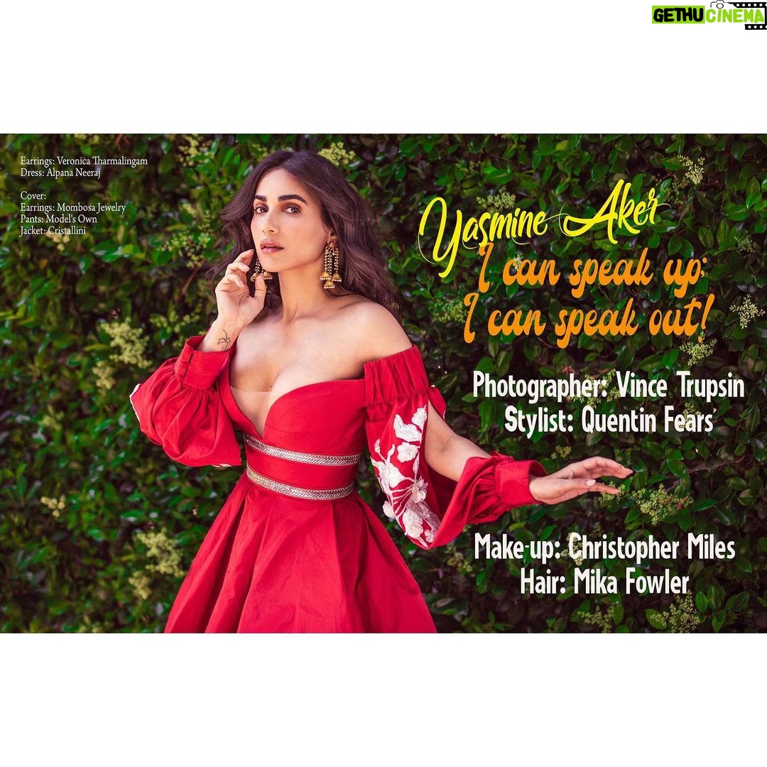 Yasmine Aker Instagram - Thank you @jejunemag for amplifying the Woman Life Freedom movement and holding space for a conversation about the connection between the rise of fundamentalism and climate change. What an honor to be the cover of your magazine ππΌ π Check out the full article here: https:// www.jejunemagazine.com/home/yasmine-aker Also is available in the bio @jejunemag Also a huge thank you to the amazing glam team, styling and photography. I adore each and every single one of you, thank you for making me look fabulous β¨π€ β¨ Credits: Photographer: @vincetrupsin Stylist: @mrqfears Make Up: @christophermilesmakeup And Hair: @mikahairstylist βοΈ Chelsea Chan π Wardrobe: Dress: @alpana_neeraj Earrings: @veronicatharmalingam π€ And as always, thank you Mona joon @consciouslivingpr β¨ #cover #actress #fashion #editorial #iran #art #womensrights #climatechange #iranianwoman #magazine #yasmineaker #photoshoot #celebrityphotographer #editorial #vincetrupsin #portrait Los Angeles, California
