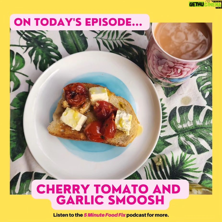 Yumi Stynes Instagram - Cherry Tomato and Garlic Smoosh: When the cold sets in, it’s not a bad idea to load up on garlic. First up, while it’s cooking it makes your house smell AMAZING, and second, it wards off colds and vampires! To make, you need cute little pots (ramekins). Fill them with cherry tomatoes 🍅, herbs, garlic, a LOT of black pepper, salt and olive oil. Bake on low for 1 – 1.5 hours. Yummy smells in your house! Then eat it hot, smooshed on bread, on pasta. (See final video for extremely satisfying "smoosh" action.) It's also very good cooled and used as a condiment. I took some on a winter picnic the other day and we stuffed the tomatoes into sourdough baguette 🥖 with ham and cheese. Delicious, easy, made me look like a genius cook! For more, listen to today's podcast episode of 5 Minute Food Fix 🎧 Leftovers will last for DAYS in the fridge. @demazinau #DemazinGetsItDone #Yummy #garlic #winter #feelgood #sponsored @yumichild @sidavis2019