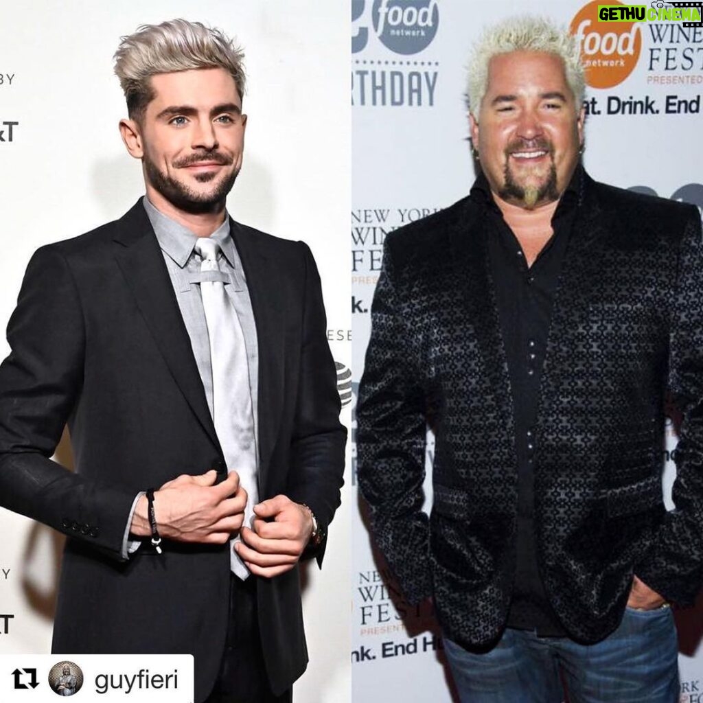 Zac Efron Instagram - #Repost @guyfieri next time you’re in LA I’ll take you to #flavortown 👨‍🍳 . . . They say imitation is the sincerest form of flattery 😂 @zacefron