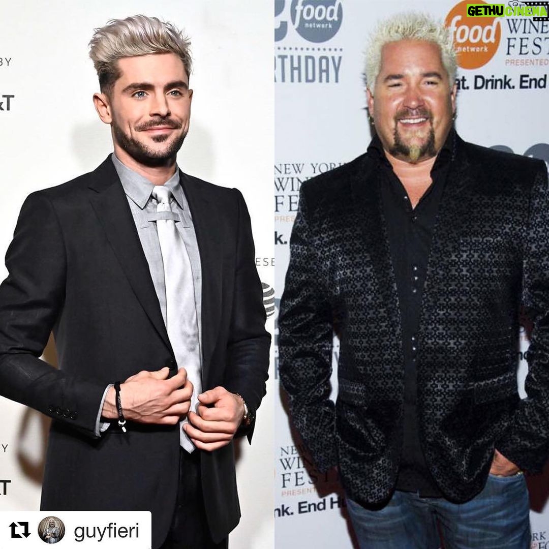 Zac Efron Instagram - #Repost @guyfieri next time you’re in LA I’ll take you to #flavortown 👨🍳 . . . They say imitation is the sincerest form of flattery 😂 @zacefron