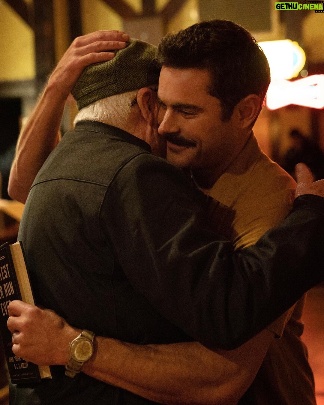 Zac Efron Instagram - You are the only man in the world who could have pulled this off, Chickie Donohue. It was an honor to play you in this crazy and brilliant story, cheers to you Chickie, enjoy the film everybody #TheGreatestBeerRunEver @appletvplus