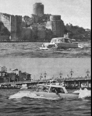 Zafer Algöz Instagram - 1960’lı yıllarda hem karada hem de denizde giden otomobiller üretilmiş.Bu arabanın sahibi Kuveytli bir fabrikatör.İstanbul boğazında denizde arabayı görenler çok şaşırmışlar.Bu arabanın kırmızı renkte olanını 1967 senesinde Trabzonda görmüştük.Trabzonlu bir gurbetci Ganita sahilinden bu arabayla denize indi ve 1 saat sahilde tur attıktan sonra tekrar kıyıdan karaya çıkmıştı.O çocuk aklıyla şaşırmıştım bu nasıl iş diye .😊👍