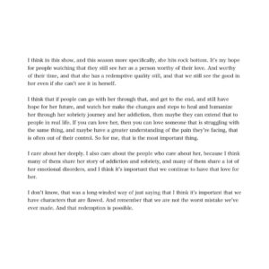 Zendaya Instagram - In an interview I was asked about Rue’s journey this season, I guess this is what I hope we hold onto and are left with in the end…

Episode 5 tonight