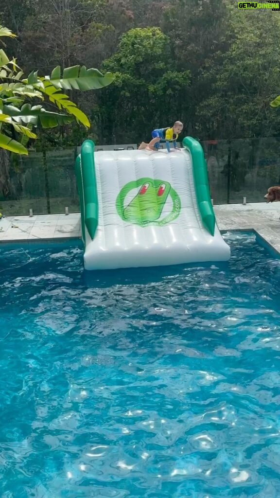 Abby Coleman Instagram - The boys were not impressed with Hubbys building skills when he built our house but blown away when he dug a hole and built the pool and this is where we spend our days. @crocpad this slide is seriously the best and the strongest! Been looking for ages for one that lasts and one we can all use….. big kids and all #pool #poolslide #summer #gift