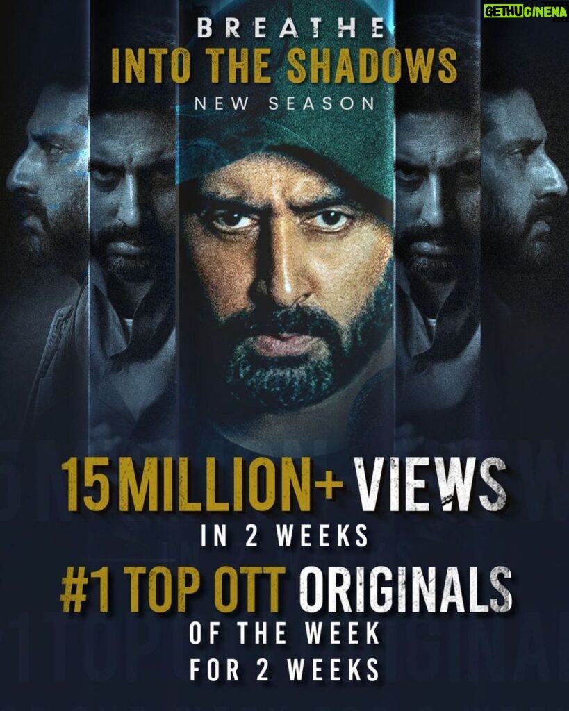 Abhishek Bachchan Instagram - This is amazing!!! Thank you all so much for the love. More than 15 million views till date and no.1 on the OTT charts for the last 2 weeks! Inspires me to work even harder. 🙏🏽🤗 #breatheintotheshadows India