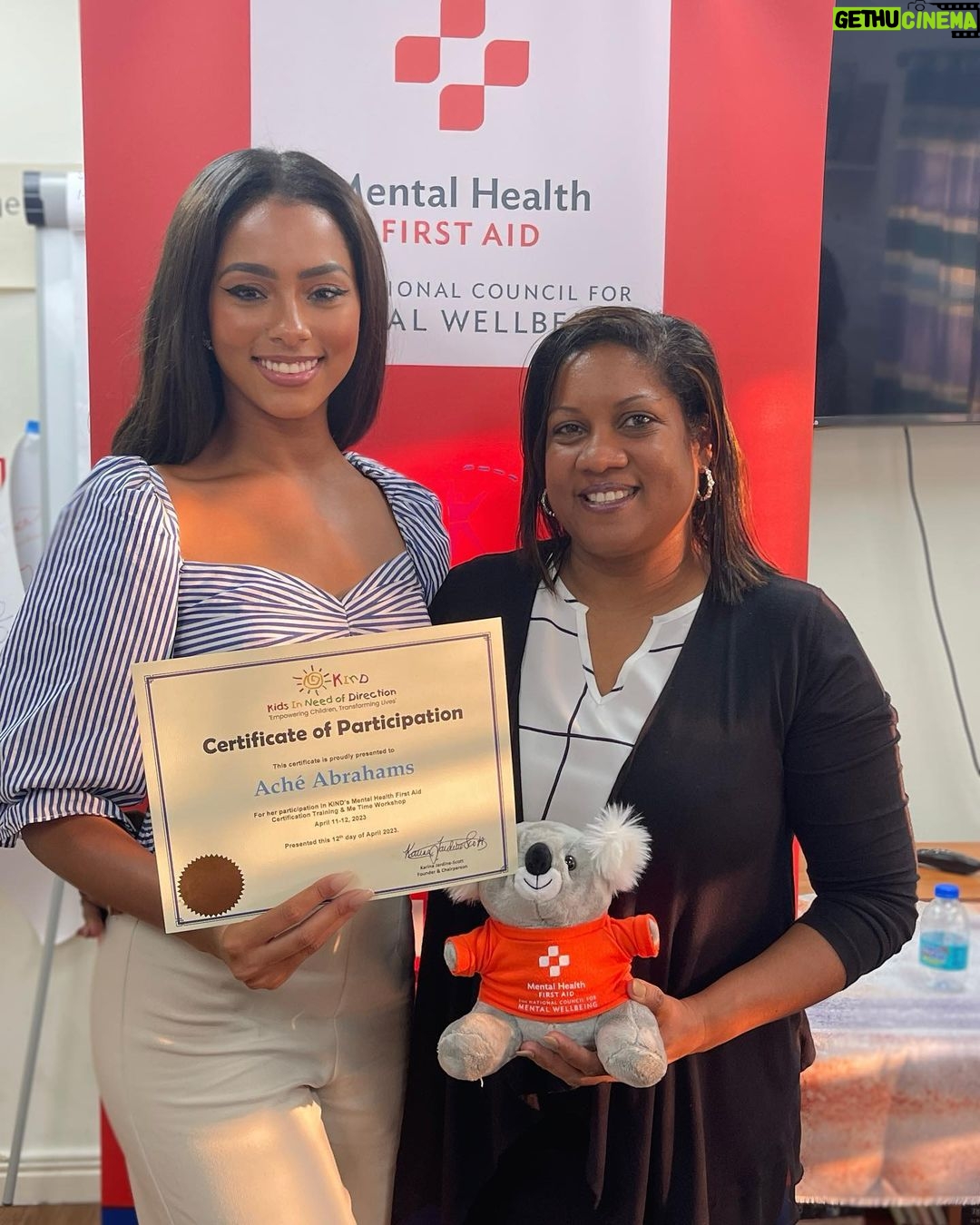 Aché Abrahams - 1.4K Likes - It’s official!! 🥳 I’m now a Youth Mental health first aider thanks to @kind_tt sponsoring the National council for well-being’s Mental Health first aid training & ‘me time’ workshop facilitated by the incredibly inspiring Dr Astril Webb @healthykinder
This certificate means so much more than just a qualification to me. For those who don’t know my story, I struggled with severe depression and anxiety as a teenager for 6 years. I’ve seen and experienced the struggle, the pain, the ugliness, the stigma first hand. Today at 23 years old, I am happy, healthy and now qualified to help others overcome!! Today was an emotional day for me (in the best way possible🥹). Ready to use all this new info to continue my beauty with a purpose project @invisiblescarsproject_mwtt
We all go through struggles in life but it’s what we do about it that matters. I’m so proud to say that I trained alongside so many devoted teachers and educators who also want to support the young ones. Teachers are the true heroes our society needs and I can truly say that T&T is taking the steps in the right direction to become the change that we need in the world today. We are making mental health a priority and it is my honour to be part of that movement. Now… onto the next step; becoming a mental health first aider for adults (excited for tomorrow @kind_tt 💚)
@missworldtrinidadandtobago
#missworld
#beautywithapurpose
#roadtomissworld
#InvisibleScarsProject
#missworldtrinidadandtobago