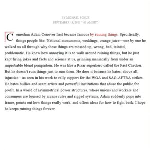 Adam Conover Instagram - I’m so honored to have been selected for this year’s #TIME100NEXT list, along with so many other incredible entertainers, leaders, and advocates. Not sure how this happened, but grateful nonetheless! Thanks especially to Mike Schur for writing such a kind paragraph.