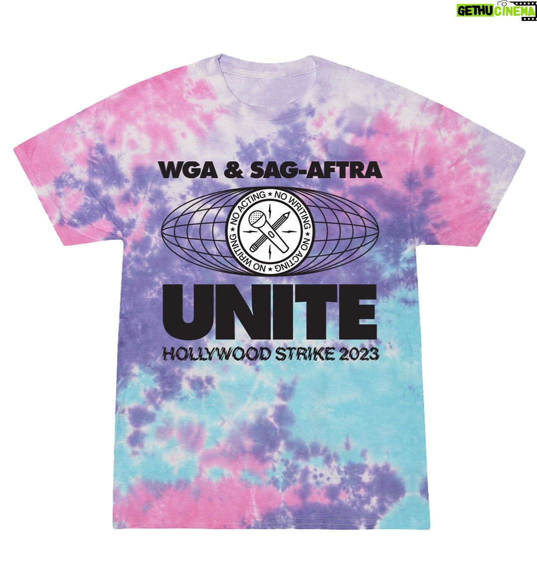 Adam Conover Instagram - RESTOCK!! 100% of the proceeds from these 🌈TIE-DYE🎨 strike shirts benefit @alifeinthearts, and will go to support workers affected by the strike!! The last batch sold out in hours and raised $6000!! This is LAST run we’re doing. Designed by @_ericoverton_ and HAND-PRINTED by my favorite LGBTQ-owned screenprinter, @transfigureprintco. Tap to buy, and brighten up the picket line and support entertainment workers!! Netflix