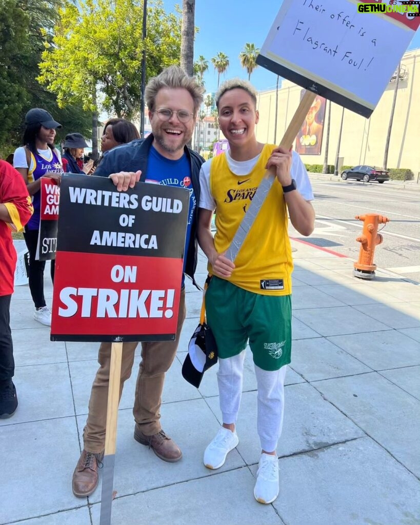 Adam Conover Instagram - As a huge @la_sparks fan it was a thrill to have Layshia Clarendon from the Sparks and the WNBA Players Association come to the picket line in solidarity yesterday! Whether on the court or on TV, talent deserves to be paid fairly ✊🏻