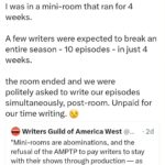 Adam Conover Instagram - If you have any doubt - ANY doubt - that television writers are being asked to work for such low pay in such precarious conditions that many can't afford to pay rent - read this thread. Reposted with permission from @jamesearliii
