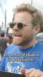 Adam Conover Instagram - Ever wondered why striking workers will focus on stopping trucks? One word: solidarity - #writers #WGAStrong