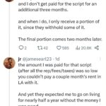 Adam Conover Instagram – If you have any doubt – ANY doubt – that television writers are being asked to work for such low pay in such precarious conditions that many can’t afford to pay rent – read this thread. Reposted with permission from @jamesearliii