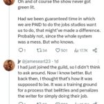 Adam Conover Instagram – If you have any doubt – ANY doubt – that television writers are being asked to work for such low pay in such precarious conditions that many can’t afford to pay rent – read this thread. Reposted with permission from @jamesearliii