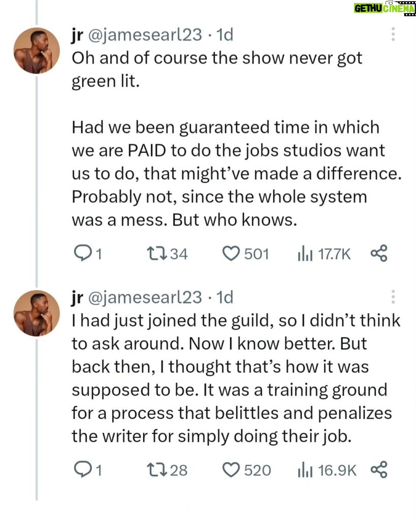 Adam Conover Instagram - If you have any doubt - ANY doubt - that television writers are being asked to work for such low pay in such precarious conditions that many can't afford to pay rent - read this thread. Reposted with permission from @jamesearliii