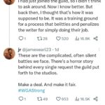 Adam Conover Instagram – If you have any doubt – ANY doubt – that television writers are being asked to work for such low pay in such precarious conditions that many can’t afford to pay rent – read this thread. Reposted with permission from @jamesearliii