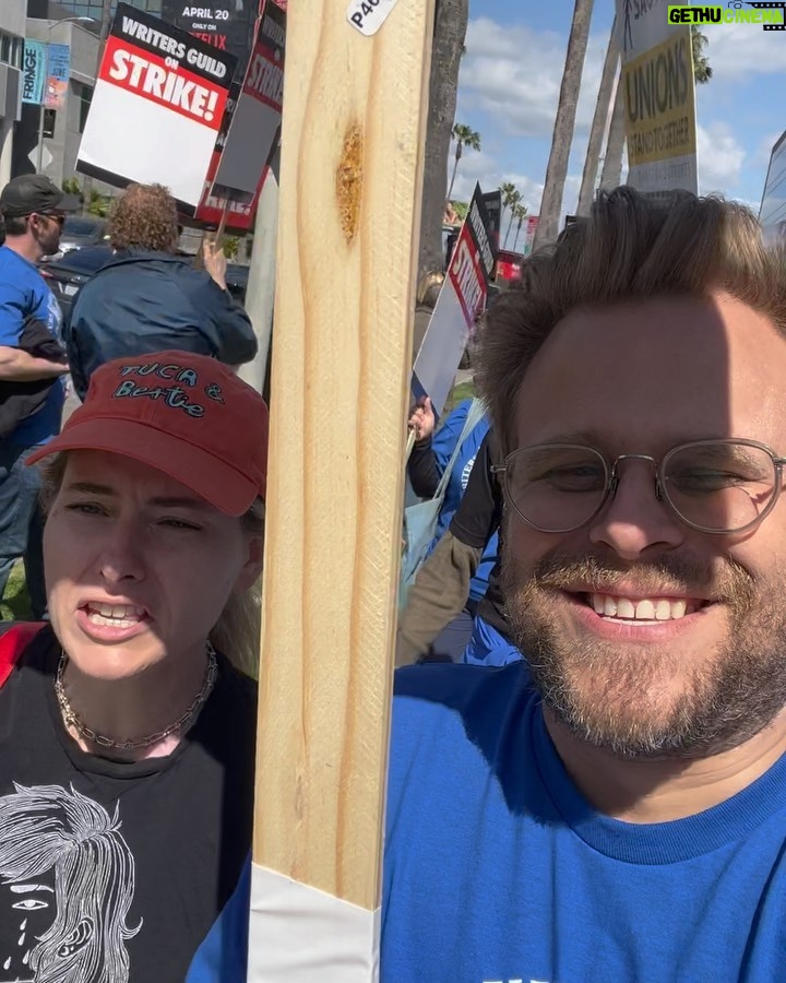Adam Conover Instagram - We have a long way to go, but the first week was incredible. Marching with hundreds of writers and other union members. Rushing to a location to shut down a Marvel shoot. Unbelievable. Can’t wait to hit the lines again this week. Pace yourselves, everyone - we have to be in this for the long haul.