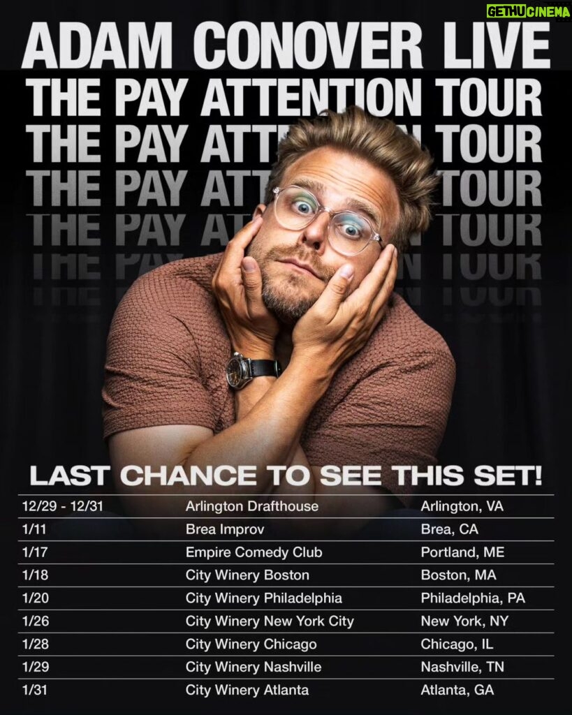 Adam Conover Instagram - I'm taking my new hour of standup on the road one last time before I tape it as a special. Come on out! Link in bio