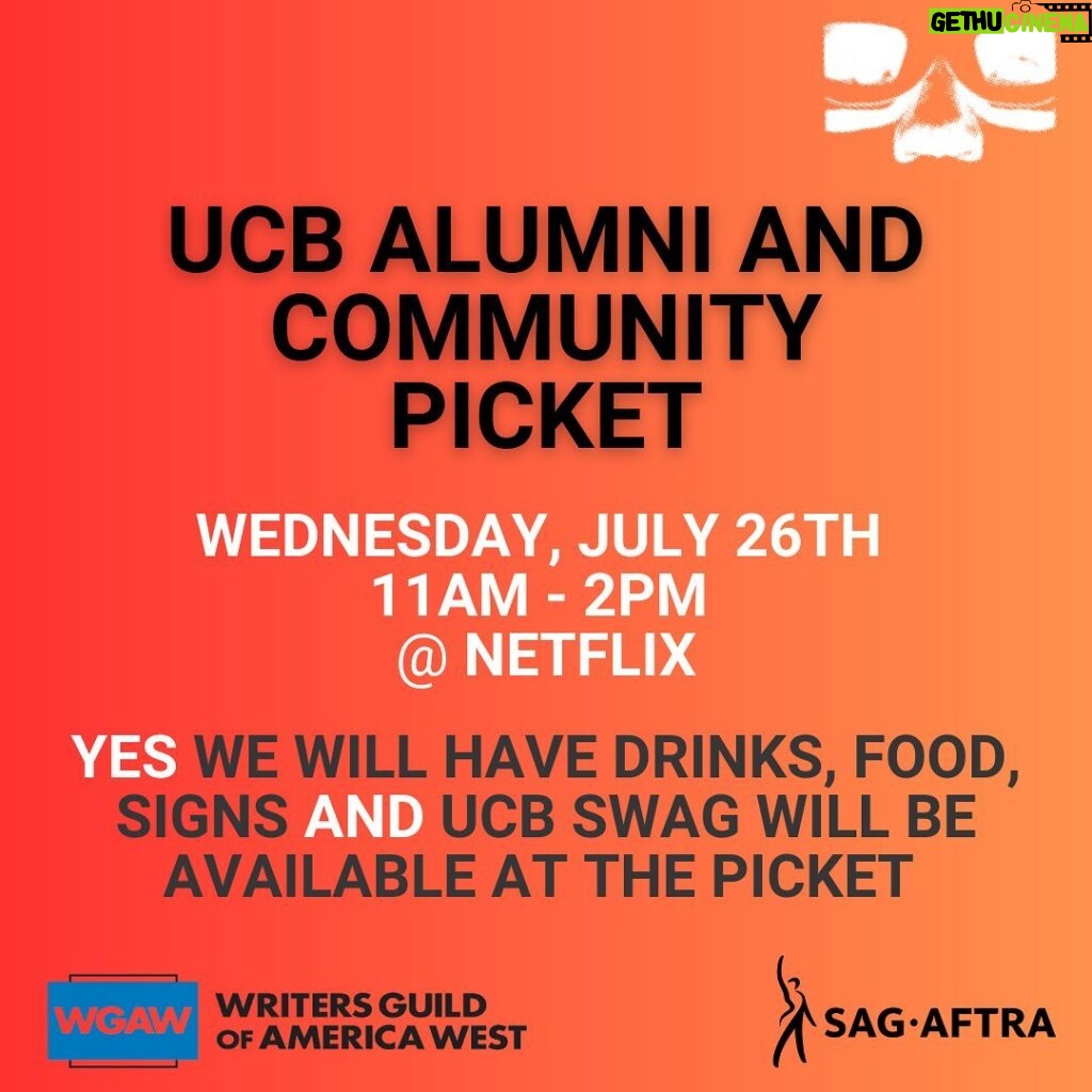 Adam Conover Instagram - Hey UCB friends and alumni! Tomorrow at 11am @gregorcorp, @ucbtla and I are cohosting a UCB reunion on the picket line at Netflix! Food, fun, and free ice cream starting at 10:30! Come out.