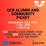 Adam Conover Instagram - Hey UCB friends and alumni! Tomorrow at 11am @gregorcorp, @ucbtla and I are cohosting a UCB reunion on the picket line at Netflix! Food, fun, and free ice cream starting at 10:30! Come out.