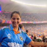 Aditi Dravid Instagram - What a day what a day 🇮🇳🇮🇳🇮🇳🇮🇳🇮🇳 India/Pakistan World Cup 2023 live!!!!! INDIAAAAAAA INDIA 🧿 . . #aditidravid #narendramodistadium #ahemdabad #worldcup #2023 #indpak #indiawins #goldenday