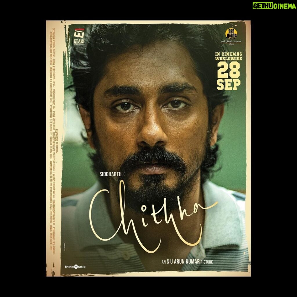 Aditi Rao Hydari Instagram - Who dat?! Siddharth in & as CHITHHA In Cinemas worldwide Sep 28. A RED GIANT MOVIES release Directed by SU Arun Kumar #etakiEntertainment #SiddharthAsChithha #CHITHHAfromSEP28