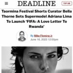 Adriana Lima Instagram – Thank you @Deadline !! 🎬 🌟
FINALLY able to share that @adrianalima will be attending the #InfluentialShorts @taorminafilmfestival gala 🎉🥂 to launch ” @FIFA : A Love Letter To Rwanda,” produced by #miluent . I wanted to invite Adriana and her short as she is offering us an interesting glance and combination of a country in its post-healing phase and an organization I want to know more about.

#bellathorne #adrianalima #taorminafilmfest #filmfest #shortfilm #fifa #redcarpet TaorminaFilmFest