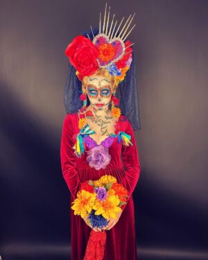 Aimee La Joie Instagram - I was honored to be asked by Emmy winners @angelamoosmakeup and @joematke to be their model for this Día de Los Muertos competition! Día de Los Muertos has always been a celebration that I have deeply admired and respected, from the surface level colors and spectacle to the true, beautiful meaning of the holiday. The older I get, the more I appreciate the people from my life who are no longer with us. ❤️ Vote for our look in the link in my bio! 
#diadelosmuertos #dayofthedead #aimeelajoie