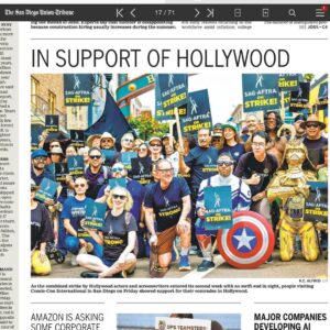 Aimee La Joie Instagram - This headline cracks me up. Crew members are everywhere. Writers are everywhere. Actors are everywhere. As someone who only recently became SAG-E after trying to act professionally for 10+ years, I was proud to support my fellow San Diego actors yesterday. Here’s to a better future for everyone. #sagaftrastrong #wgastrong #aimeelajoie