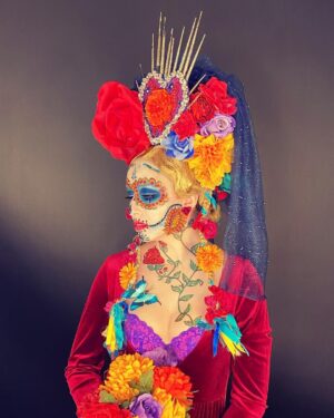 Aimee La Joie Instagram - I was honored to be asked by Emmy winners @angelamoosmakeup and @joematke to be their model for this Día de Los Muertos competition! Día de Los Muertos has always been a celebration that I have deeply admired and respected, from the surface level colors and spectacle to the true, beautiful meaning of the holiday. The older I get, the more I appreciate the people from my life who are no longer with us. ❤️ Vote for our look in the link in my bio! 
#diadelosmuertos #dayofthedead #aimeelajoie