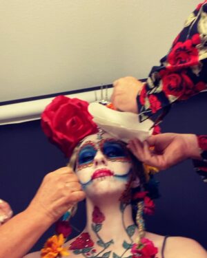 Aimee La Joie Instagram - I was honored to be asked by Emmy winners @angelamoosmakeup and @joematke to be their model for this Día de Los Muertos competition! Día de Los Muertos has always been a celebration that I have deeply admired and respected, from the surface level colors and spectacle to the true, beautiful meaning of the holiday. The older I get, the more I appreciate the people from my life who are no longer with us. ❤️ Vote for our look in the link in my bio! 
#diadelosmuertos #dayofthedead #aimeelajoie