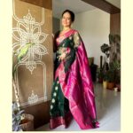 Aishwarya Narkar Instagram - 💗♥️❤️ Wearing an exquisite hand-made Green and Pink Muslin Banarasi Saree from @oaghindia. Started by two Engineers @tiyasiacharya and meerohitkamat, in the pursuit of bringing down unrealistic sarees prices, this brand deals with authentic and comfortable fabrics with unique designs. Their motto is to make Luxury fashion available at an affordable cost. Beautifully captured by @manaskasar Love you😘 #aishwaryanarkar #sareestyling #sareelove #festivmood #festivecollection #instafashion #instagram