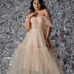 Akshita Bopaiah Instagram - Draped in glamour and wrapped in silver dreams. Channelling elegance in this beautiful mauve dress is @akshitha_bopaiah MUA - @nikithaanandmakeup Decor - @vakshaparivarah Outfit - @charny_mashi . . . . . [Silver foil photoshoot, concept photoshoot, creative photoshoot ideas] One Horizon Productions