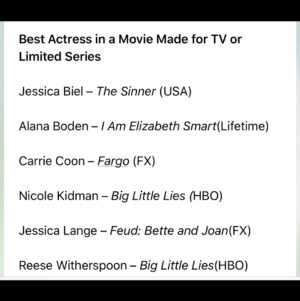 Alana Boden Instagram - I feel so honoured to have been nominated for this years Critics Choice Awards and to be nominated alongside these incredible actresses! @lifetimetv #iamelizabethsmart #critictschoice