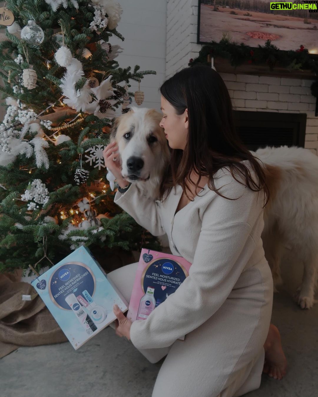 Alanis Desilets Instagram - J'ai le plus beau lutin. 🌲🐶 On a choisi d'ajouter sous le sapin deux valeurs sûres — les kits de @niveacanada. Nous avons choisi les kits Santez-Vous Hydraté(e) et Santez-Vous Rafraîchi(e) cette année.Simple et apprécié de toutes les femmes de ton entourage.💙 #pub #NIVEANation #NIVEAHoliday