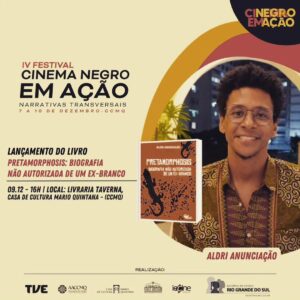 Aldri Anunciação Instagram - Em PORTO-ALEGRE-RS (Lançamento de Livro)

*E se, de repente, sua vida mudasse radicalmente? Imagina virar o oposto do que você sempre foi? Esse é o enredo de “Pretamorphosis: biografia não-autorizada de um ex-branco”, livro do Aldri Anunciação, que será lançado no IV Festival Cinema Negro em Ação.

*Sinopse: 
Gregório, brasileiro branco de classe média, um dia, acorda com um pequeno sinal preto na mão esquerda. O que parecia uma leve irritação de pele avança por todo corpo e, em pouco tempo, o jovem se transforma misteriosamente em uma pessoa negra. Ao perceber as dificuldades de ser negro em uma sociedade que se quer branca e ainda se ver obrigado a encarar a família, namorada e colegas a partir de uma perspectiva enegrecida. 

Editora: Malê

🗓️ O lançamento será no dia 09 de dezembro, às 16h, na Livraria Taverna, junto à Casa de Cultura Mario Quintana. 

Quem vem com a gente? 

O IV Festival Cinema Negro em Ação é uma realização da Secretaria de Estado da Cultura (Sedac), por meio do Instituto Estadual de Cinema (Iecine) e da Casa de Cultura Mario Quintana (CCMQ).

#pretamorphosis #leituradramatica #cinemanegro #iecine #cultura
#aldrianunciação