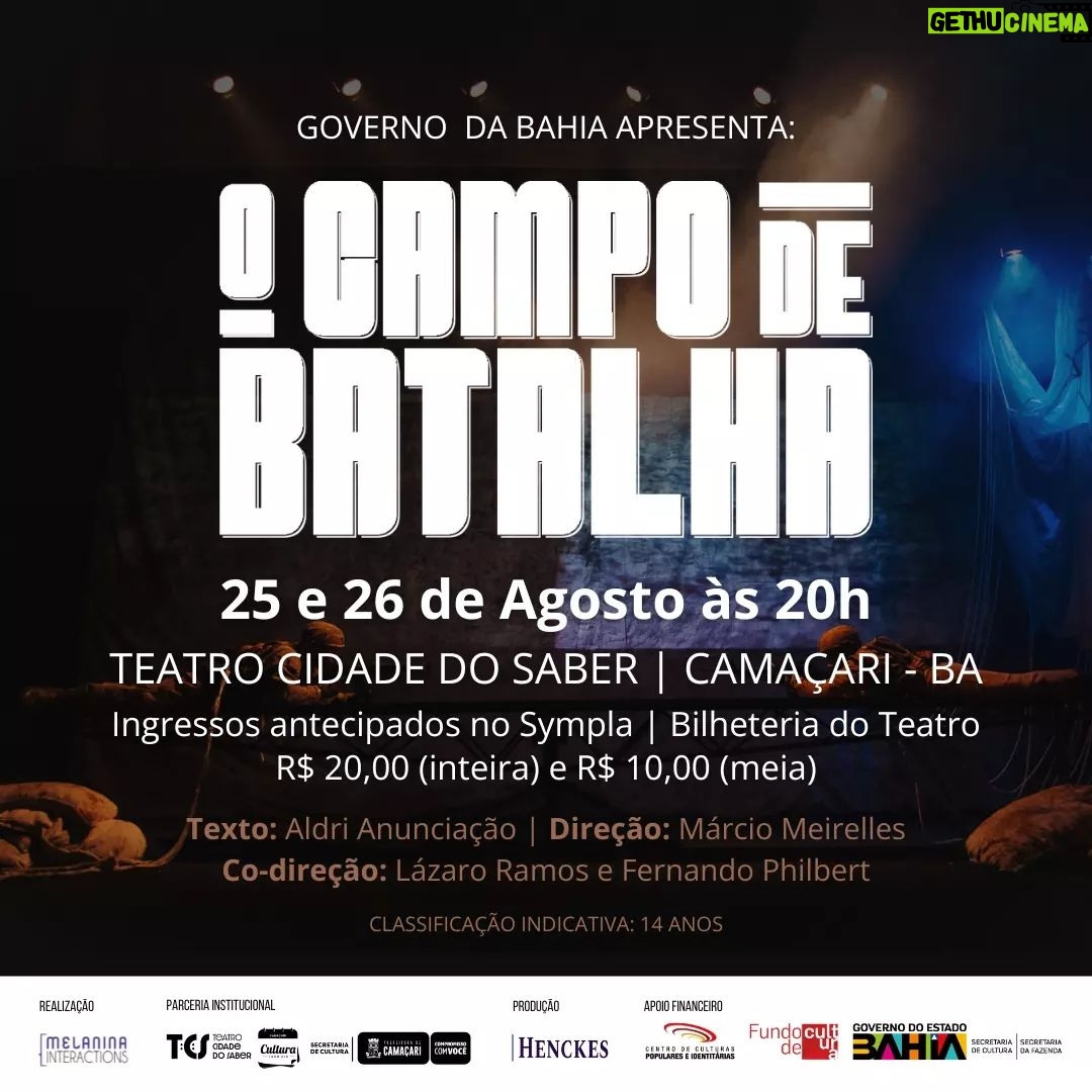 Aldri Anunciação Instagram - Guerra é tema tanto no cinema quanto no teatro! Enquanto "Oppenheimer" nos leva à Segunda Guerra Mundial e ao desenvolvimento da bomba atômica, "O Campo de Batalha" mergulha numa suposta Terceira Guerra Mundial desencadeada pela disputa global por recursos hídricos. Ambas as produções nos fazem refletir sobre os impactos da guerra na sociedade. Onde a ciência e a arte se encontram para nos fazer repensar as escolhas humanas. ▪️Primeira parada: 🎭 Teatro Cidade do Saber - Camaçari 📅 25 e 26 de agosto | 20h 🎟️ R$20 (inteira) | R$ 10(meia) | R$29 (casadinha) ➡️Ingressos à venda no Sympla: Clica no link da bio e garanta o seu lugar agora! #Cinema #Teatro #Oppenheimer #OCampoDeBatalha Camaçari-Ba