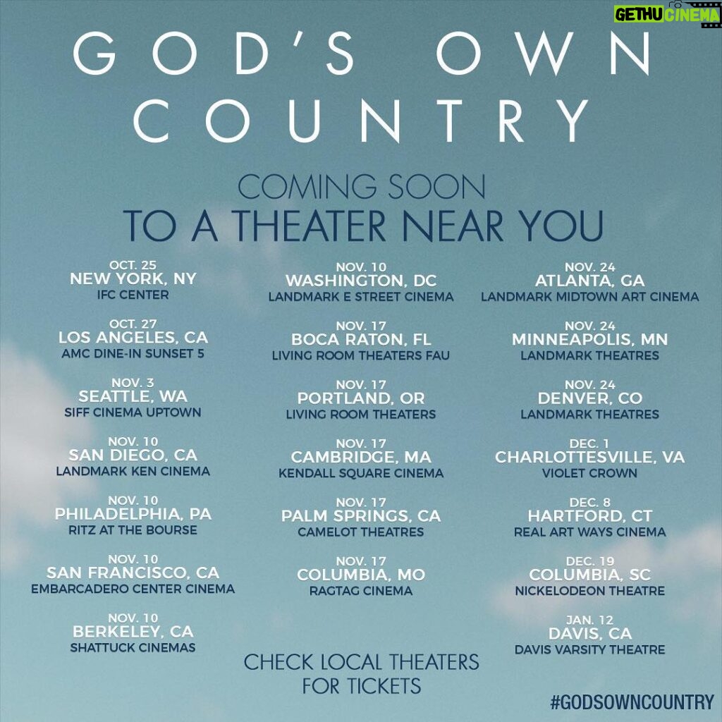 Alec Secăreanu Instagram - Thanks to you guys God's Own Country expands in lots of cinemas throughout the US. Tickets here: https://mobile.fandango.com/gods-own-country-2017-206649/movie-overview