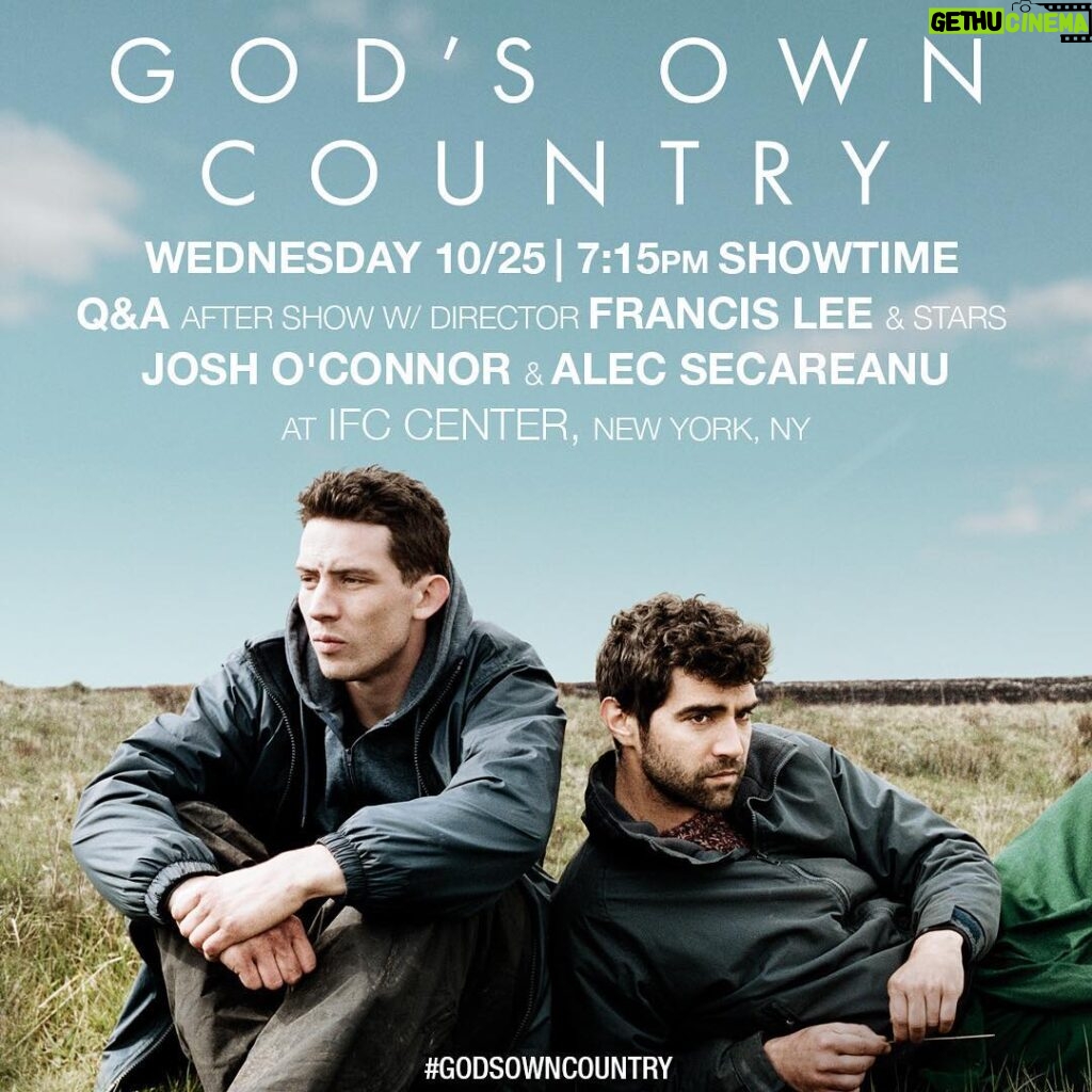 Alec Secăreanu Instagram - God's Own Country special Q&A opening night @ifccenter NEW YORK 10/25 with Josh, Francis & me! Come and ask us your questions America #godsowncountryfilm IFC Center