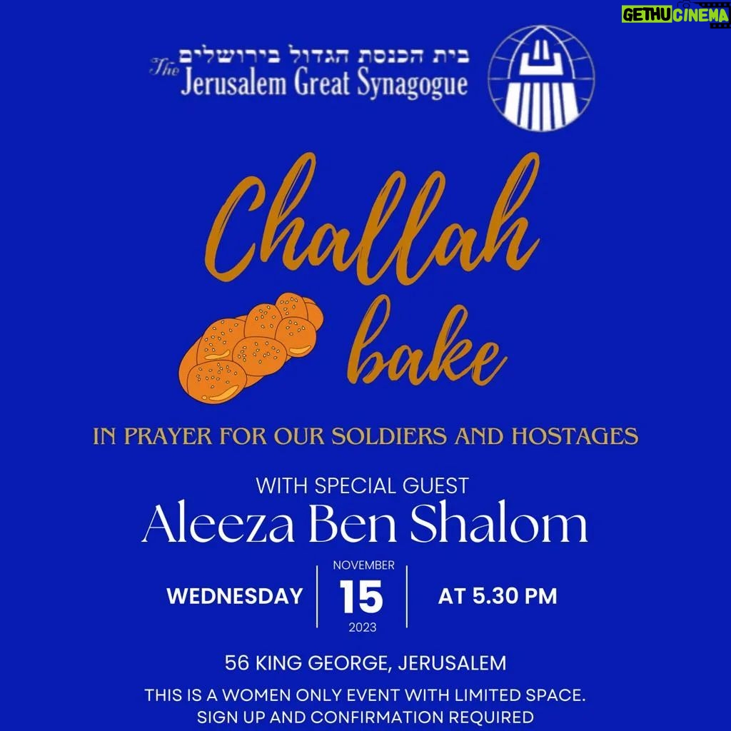 Aleeza Ben Shalom Instagram - Ladies in Jerusalem! 💞 Join me in this incredible ladies event at the famous @jerusalemgreatsynagogue in prayer for our soldiers and hostages. 🗓 This Wednesday, November 15 at 5:30 PM 📲 To sign up, visit https://tinyurl.com/jerusalemgreatchallahbake Jerusalem Great Synagogue