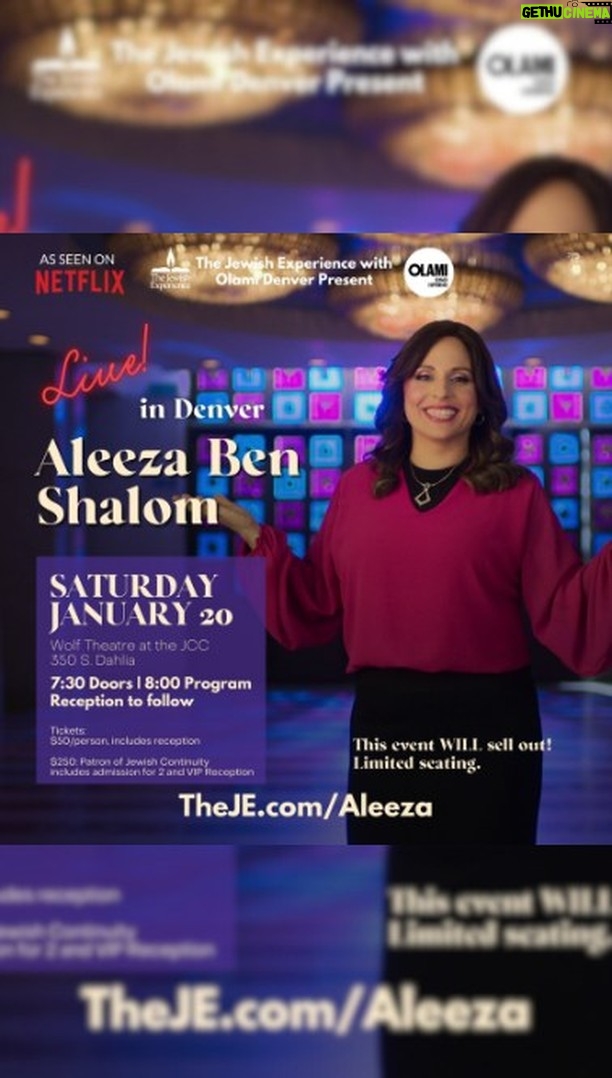 Aleeza Ben Shalom Instagram - We are sparking connections in the Mile-High City! ๐Step into the captivating world of Jewish matchmaking, as we go behind the scenes of the new Netflix, hit series with renowned matchmaker, Aleeza Ben Shalom! ๐! ๐
Saturday, January 20, 2023 ๐ Wolf Theatre at JCC ๐ข 7:30 PM โ DOORS OPEN! | 8:00 Program Reception to follow๐ฌ Join us for an evening of entertainment, insights, and perhaps a touch of romance! ๐๐ธ @thejewishexperience @olamidenverexperience To register click the link on my bio or visit the link belowโฌ๏ธ https://www.theje.com/aleeza/