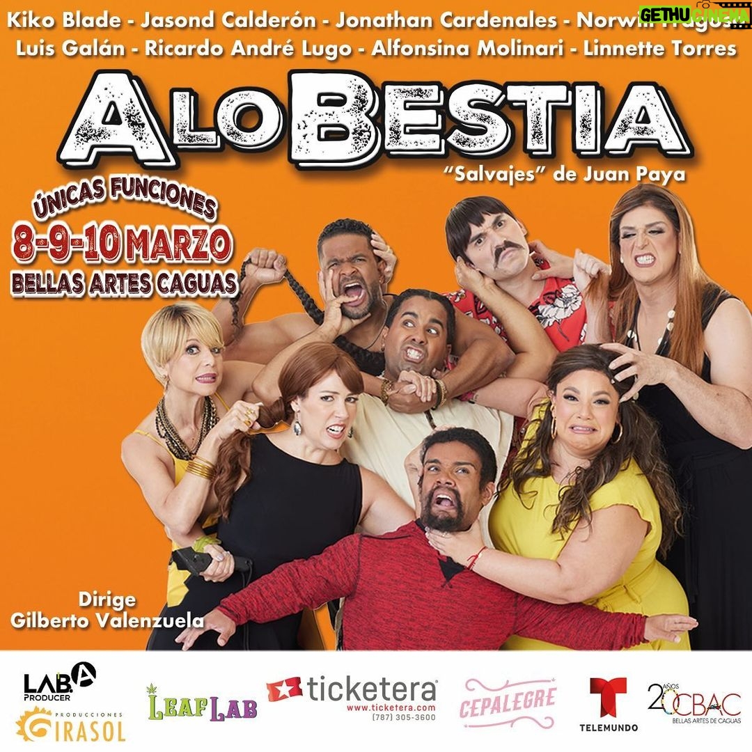 Alfonsina Molinari Instagram - Producciones Girasol y Lab.A Productions presentan A Lo Bestia (Salvajes de Juan Paya), dirigida por Gilberto Valenzuela ¿De qué trata? Ante una muerte inesperada y un cadáver que yace en el medio del estacionamiento de un edificio, unos vecinos intentan resolver cómo ocultar el cuerpo para no ser cómplices del asesinato. Los personajes, obligados a convivir, conforman una imagen -¿cómica? ¿trágica?- de una sociedad políticamente incorrecta. La historia avanza entre acusaciones, incomodidades, sospechas cruzadas y amenazas latentes. Todos tienen algo que perder y eso los obliga a participar del juego. “Los vecinos son como la familia, un accidente, y lamentablemente hay que convivir con ellos” reza esta comedia ácida y oscura en la que el espectador espía por la ventana a un grupo de vecinos llevados a los límites de su existencia. Con las actuaciones de Kiko Blade, Jasond Calderón, Jonathan Cardenales, Norwill Fragoso, Luis Galán, Ricardo André Lugo, Alfonsina Molinari y Linnette Torres. ¿Cuándo? Viernes, 8 de marzo - 8:00pm Sábado, 9 de marzo - 8:00pm Domingo, 10 de marzo - 8:00pm ¿Dónde? •Centro de Bellas Artes de Caguas Consigue tus boletos a través de @ticketera comenzando en $35. Sigue @produccionesgirasol y @labaproductions para que te mantengas al tanto de todos sus proyectos. @lamolinari @galan_luis591 @jasond_calderon @tralugo @norwill @linnettetorrespr @kiko.blade @jonathancardenales