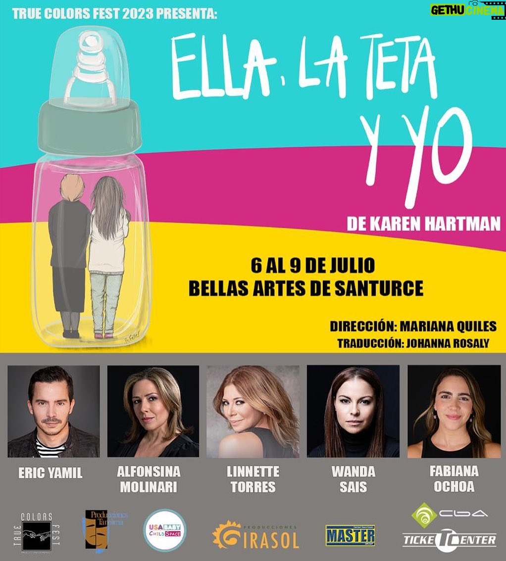 Alfonsina Molinari Instagram - TRUE COLORS FEST 2023 - ELLA, LA TETA Y YO. Del 6 al 9 de julio en @cbasanturce Max es lesbiana y soltera y acaba de dar a luz. Está desempleada, vive en una casa que se está cayendo en cantos. Su "ex" anda desaparecida y no tiene ni idea de cómo lactar a su bebé. ¿Podrá Goldie, una consultora de lactancia que además es judía ortodoxa, guiar a Max en los caminos de la maternidad? O el gran contraste entre sus valores familiares hará imposible que se puedan entender? Esta es una comedia profundamente humana y sorprendente que nos hace reconsiderar los conceptos que tenemos sobre la maternidad, la familia y lo que puede o no ser natural. ELENCO Alfonsina Molinari @lamolinari Wanda Sais @wanda.sais Linette Torres @linnettetorrespr Fabiana Ochoa @fabaochoazayas Eric Yamil @ericyamilcruz Dirección: Mariana Quiles @marianinsqui @truecolorsfest @ticketcenterpr