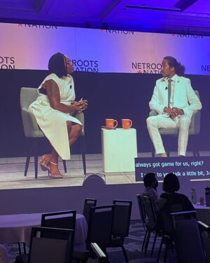 Alicia Garza Instagram - Honestly y’all after getting to spend all this glorious time choppin it up with @brotherjones_ I am one hundred percent certain that with leaders like him we gon be alright. Such a powerful leader, humble and brilliant. I was moved to tears, I was made to think, I was emboldened and inspired. Thank you @netrootsnation for inviting me to hold a conversation I’ll remember and hold dear for the rest of my life. Let’s go brother!