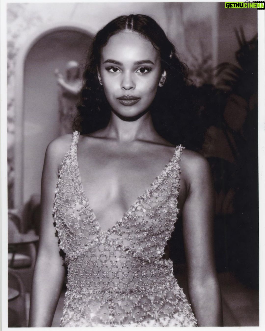 Alisha Boe Instagram - Paris with @miumiu was a dream. A beautiful collection, congrats ms. Prada and Fabio ❤️ so grateful to have witnessed it 🫶🏽 Thank you @priyasatiani for being the best date. Styling by my love @itsamandalim Hair by @naivashaintl Makeup by @harold_james Photos by @jeremybarniaud And a special appearance by the bougiest pussycat in Paris, Socrates. Paris, France